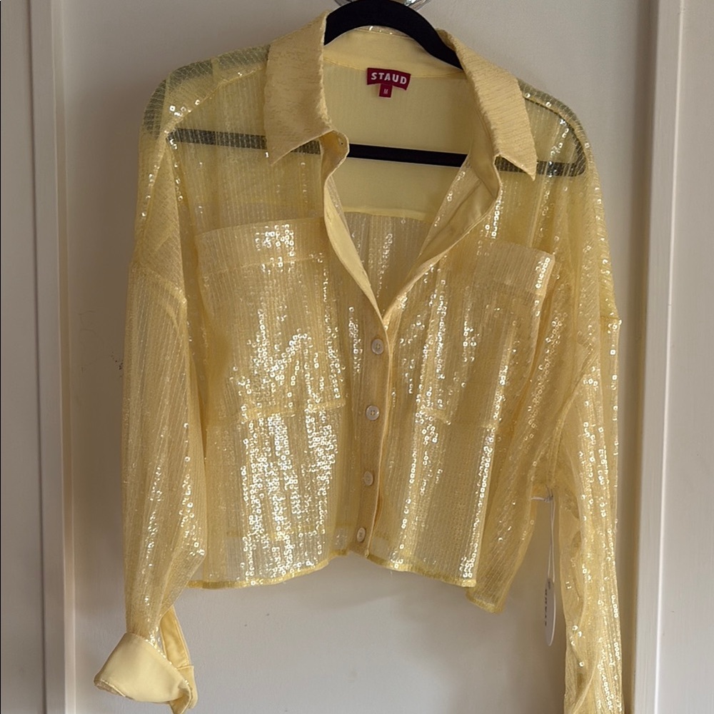 STAUD Glittering Yellow Sequin Shirt